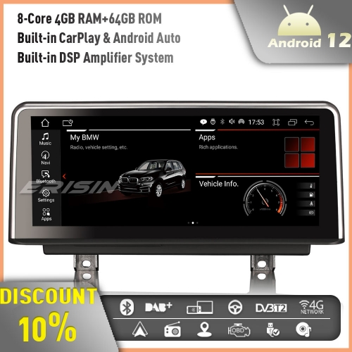Erisin ES3230N 8-Core 10.25" CarPlay Android 12.0 Car Stereo GPS DAB+ BMW 3/4 Series F30 F31 F34 F32 F33 IPS Screen WiFi Bluetooth 4GB+64GB