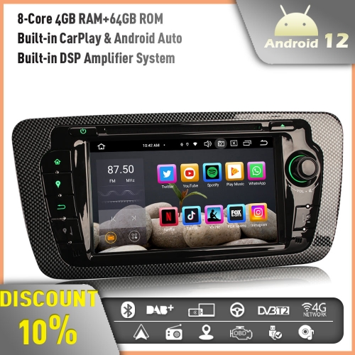 Erisin ES8522S 8-Core Android 12 Autoradio GPS SatNav Radio for SEAT IBIZA DAB+CarPlay Bluetooth WiFi 4GB+64GB