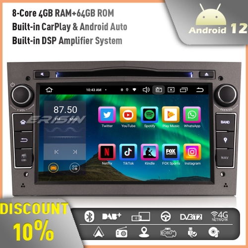 Erisin ES8560PG Android 12 8-Core 64GB Car Stereo GPS Sat Nav for Vauxhall Corsa C/D Signum Combo Zafira Vectra Vivaro DAB+ Radio BT 5.0