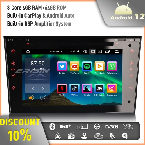 Erisin ES8573P 8-Core Android 12 DAB+ Car Stereo GPS Sat Nav for Vauxhall Opel Corsa C/D Astra Zafira Vivaro Meriva Signum 4GB RAM+64GB ROM