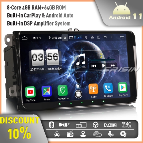 Erisin ES8791V 9" DSP 8-Core Android 11.0 Car Stereo For VW Passat Golf MK5/6 Caddy Touran Polo EOS Jetta CarPlay