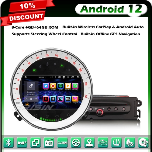 Erisin ES8518M Android 12 8-Core Car Stereo GPS Sat Nav DVD Radio for BMW Mini Cooper 7" Touch Screen DAB+ BT 5.0 CarPlay Android Auto WiFi 4GB+64GB
