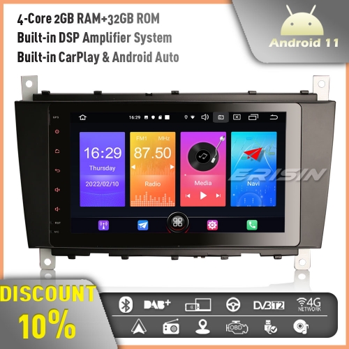 Erisin ES2769CN Android 11 Car GPS Stereo Sat Nav Radio for Mercedes C/CLK/CLC Class W203 W209 ODB2 DAB+ WiFi 32GB