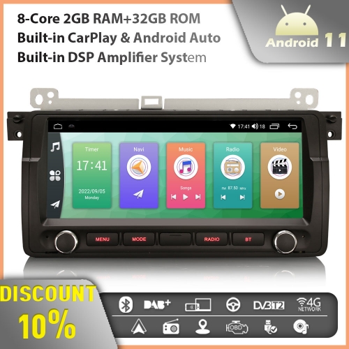 Erisin ES4146B 8.8" Android 11 DAB+ Car Stereo GPS Radio for BMW 3 Series E46 320 M3 Rover 75 MG ZT Bluetooth CarPlay Android Auto 8-Core 2GB+32GB