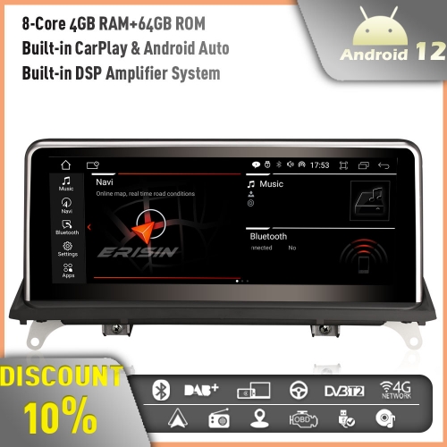 Erisin ES3270I 10.25" Android 12 Car Stereo GPS DAB+ Sat Nav Radio BMW X5 E70 X6 E71 CIC System IPS SWC Wireless CarPlay Android Auto 4GB RAM+64GB ROM