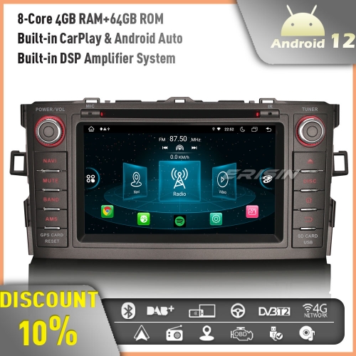 Erisin ES8904A 8-Core Android 12.0 Car Stereo Car DVD Player For TOYOTA AURIS COROLLA ALTIS CarPlay Android Auto DSP Bluetooth WiFi OBD2 SWC 4GB+64GB