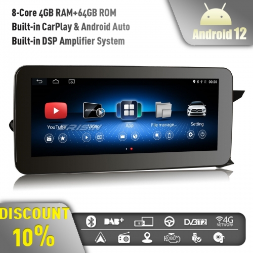 Erisin ES3645R 10.25" Android 12 Car Stereo Radio GPS SatNav for Mercedes-Benz C-Class W204 NTG 4.5 IPS CarPlay DAB+ DVR Bluetooth WiFi USB 4GB+64GB