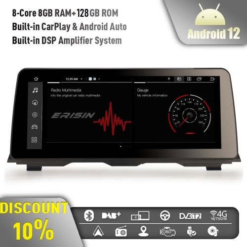 Erisin ES4610I 8-Core 8GB+128GB 12.3" Android 12.0 Car Stereo GPS Sat Nav Radio for BMW 5 Series F10/F11 CIC Bluetooth 5.0 IPS Wireless CarPlay Androi