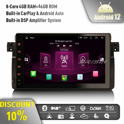 Erisin ES8996B 9" 8-Core Android 12.0 Car Stereo DAB+ GPS Radio For BMW 3er E46 M3 MG ZT Rover 75 CarPlay Android Auto DSP Bluetooth WiFi OBD 4GB+64GB