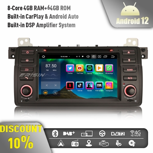 Erisin ES8546B Android 12 DAB+ Car Stereo GPS Radio for BMW 3er E46 M3 MG ZT Rover 75 Bluetooth 5.0 CarPlay Android Auto WiFi OBD2 DVR 8-Core 4GB+64GB