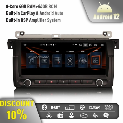 Erisin ES8504B 8.8" IPS Android 12 DAB+ Car Stereo GPS Radio for BMW 3er E46 M3 MG ZT Rover 75 Bluetooth 5.0 CarPlay Android Auto WiFi 8-Core 4GB+64GB