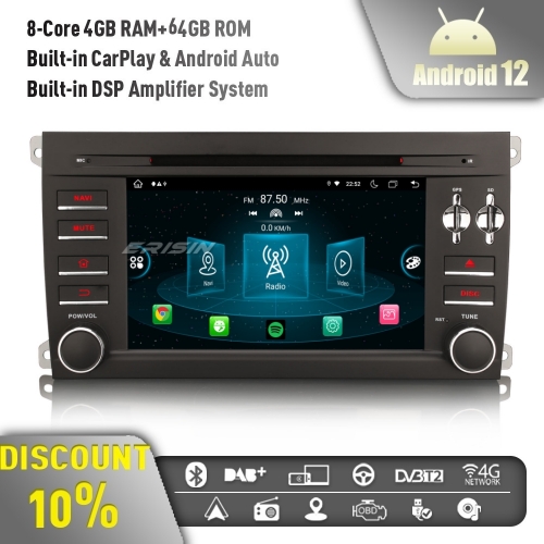 Erisin ES8914C 8-Core Android 12 Car Stereo GPS Car Radio For Porsche Cayenne 2003-2010 DAB+ WiFi CarPlay DVD USB Android Auto Bluetooth WiFi 4GB+64GB