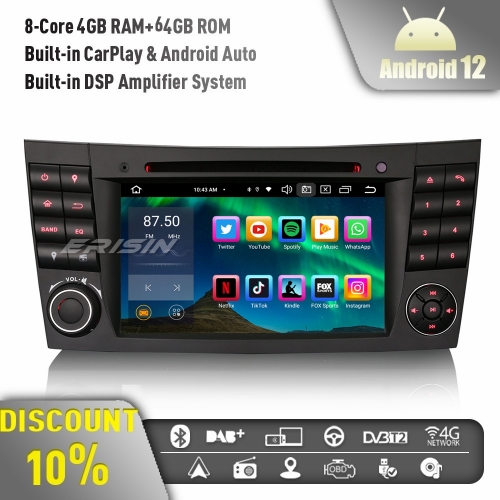 Erisin ES8580E 8-Core Android 12 DAB+ Car Stereo Satnav for Mercedes Benz CLS/E/G-Class W219 W211 Bluetooth 5.0 CarPlay Android Auto WiFi OBD 4GB+64GB