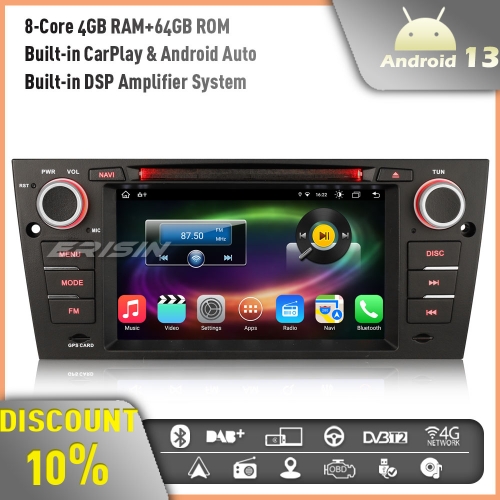 Erisin ES8867D 8-Core Android 13 Car Stereo GPS Sat Nav for BMW 3er E90 E91 E92 E93 M3 7" DVD Radio Wireless CarPlay DAB+ DSP BT WiFi 4GB RAM+64GB ROM