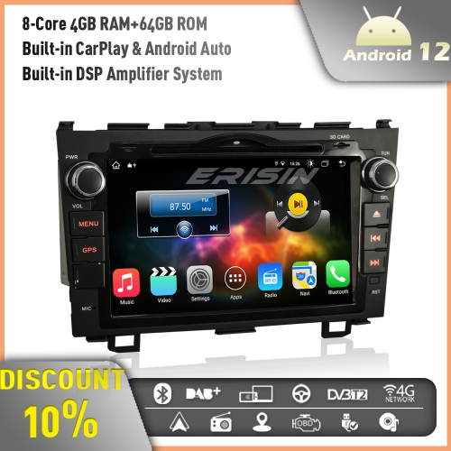 Erisin ES8859C 8-Core Android 12 Car Stereo GPS Sat Nav for HONDA CR-V 2006-2011 8 Inch DVD Radio Wireless CarPlay DAB+ DSP BT WiFi 4GB RAM+64GB ROM