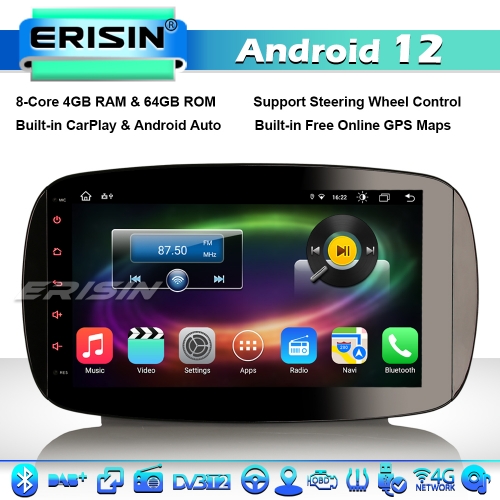 Erisin ES8899S 8-Core Android 12 Car Stereo GPS Sat Nav for Mercedes-Benz Smart 9" Radio DAB+ Wireless CarPlay Android Auto DSP WIFI 4GB RAM+64GB ROM