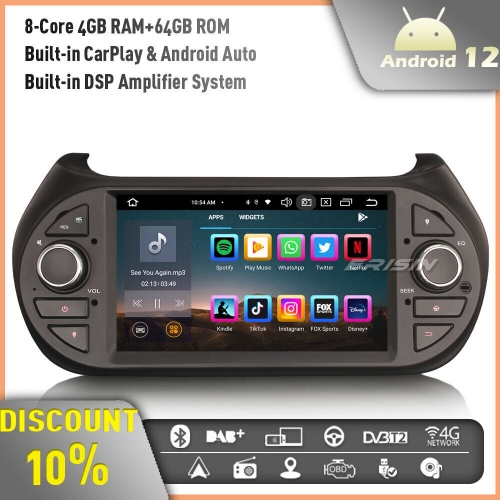 Erisin ES8575F 8-Core Android 12 DAB+ Car Stereo Satnav for Fiat Fiorino Qubo Citroen Nemo Peugeot Bipper Bluetooth 5.0 CarPlay Android Auto WiFi OBD 
