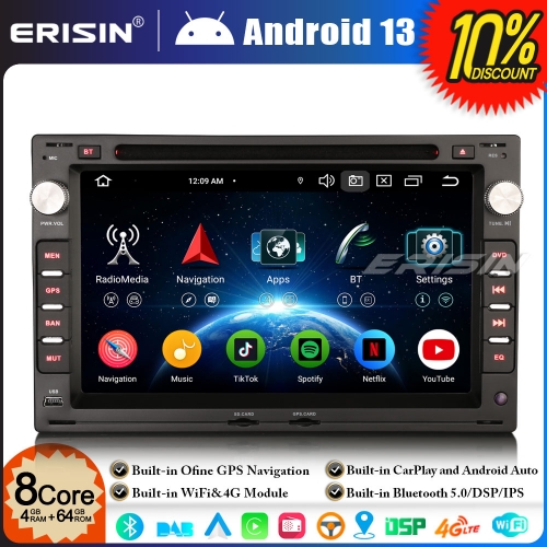 Erisin ES6709V Android 13 8-Core DAB+ Car Stereo GPS Satnav for VW Passat Golf MK4 T5 SKODA Superb SEAT Ibiza BT 5.0 CarPlay WiFi DSP CANbus OBD 64GB
