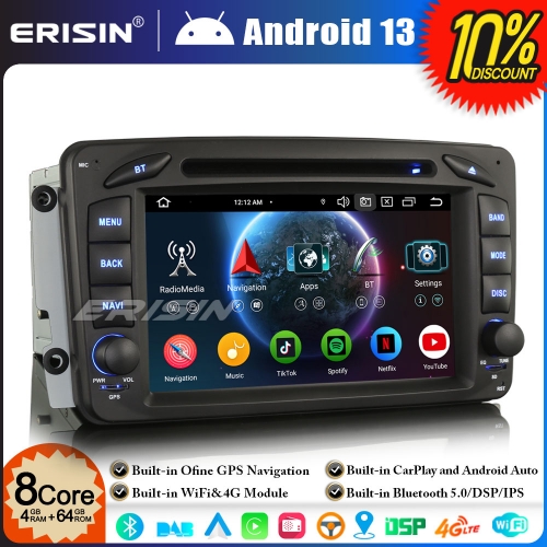 Erisin ES6763C Android 13 DAB+ Car Stereo GPS DVD Player for Mercedes Benz A/C/G/CLK Class W209 W203 Viano Vito W463 BT 5.0 CarPlay WiFi CANbus 64GB