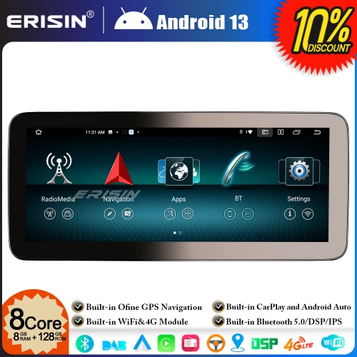 Erisin ES46GA45 8-Core 8GB+128GB 12.3" Android 13 Car Stereo Satnav for Mercedes A/GLA/CLA/G-Class W176 X156 C117 NTG4.5/4.7 Bluetooth 5.0 IPS CarPlay