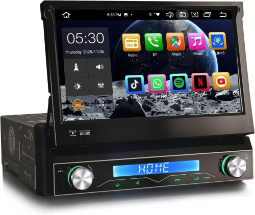 Erisin ES8568U 8-Core 4GB+64GB Android 14 Single Din Universal Detachable GPS Stereo Head Unit 7" Touch Screen CarPlay Android Auto BT 5.0 WiFi OBD2