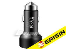 Erisin ES056 Car Charger Dual USB LED 3.4A For iPhone Al Alloy Cigarette Socket Safety Hammer