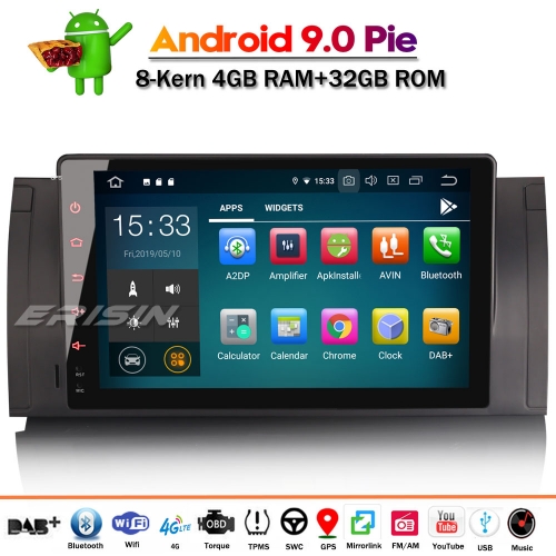 Erisin ES7902B 9" 8-Kern Android 9.0 Autoradio GPS TNT DVR Wifi BMW 5er E39 E53 X5 M5 Navi 4G