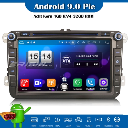 Erisin ES7715V 8" VW Passat Golf 5/6 Caddy Tiguan Eos Skoda Android 9.0 Autoradio OPS DVD DAB+Canbus Navi