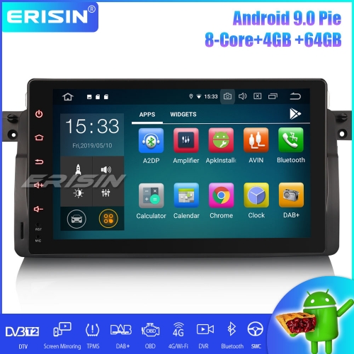 Erisin ES7903B 9" Android 9.0 Autoradio GPS Wifi 4G DVR DAB + OBD BMW 3er E46 M3 Rover75 MG ZT