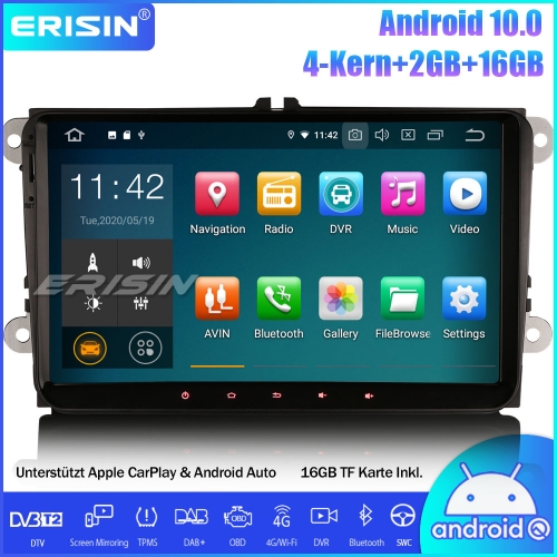 Erisin ES5118V 9" Android 10.0 Autoradio GPS DAB + DTV CarPlay Wifi OPS DVD OBD für VW Passat CC Polo Golf 5/6 Tiguan Caddy Seat Skoda