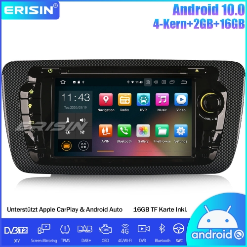 Erisin ES5122S 7" Android 10.0 Autoradio für Seat IBIZA GPS Wifi CarPlay TPMS DAB + OBDII DVB-T2 DVD Navi