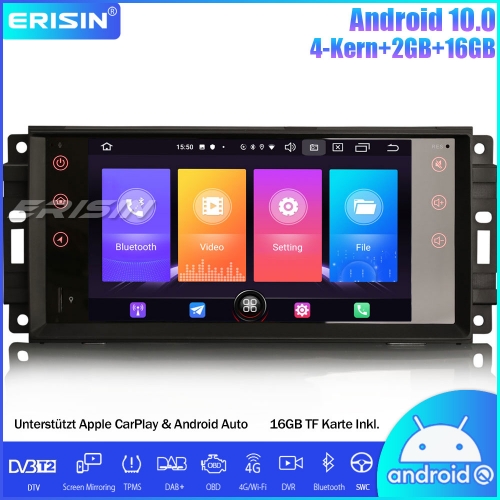Erisin ES2776J 7" DAB+ Android 10 Car Stereo Sat Nav OBD GPS DVB-T2 CarPlay Wifi for Jeep Compass Wrangler Dodge Challenger Chrysler
