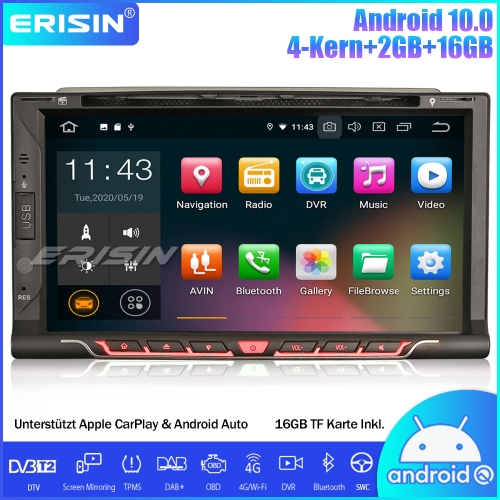 Erisin ES5137U Universal 2 Din Android 10.0 Autoradio DVD GPS DAB + DVB-T2 CarPlay Wifi 4G DVD OBD USB