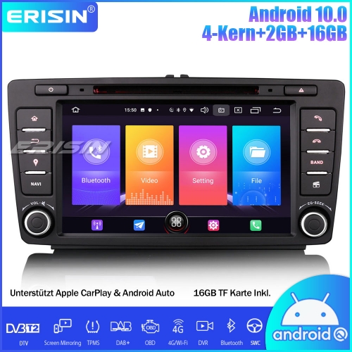 Erisin ES2726S DAB+Android 10.0 Autoradio DVD CarPlay SWC Navi GPS für Seat Octavia Yeti Roomster Superb Rapid