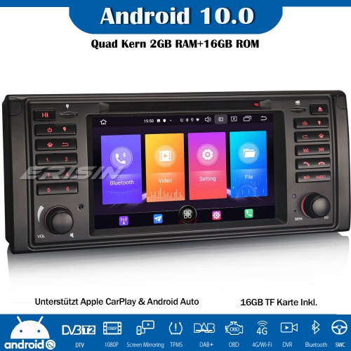 Erisin ES2739B DAB+ Android 10.0 Autoradio GPS Navi DVD OBD CarPlay SWC Für BMW 5er E39 E53 M5 X5