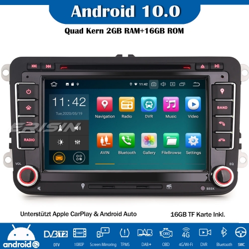 Erisin ES5148V Android 10.0 Autoradio GPS DAB+DVD DTV CarPlay Wifi OPS DVD OBD für VW Passat CC Polo Golf 5/6 Tiguan Caddy Seat Skoda