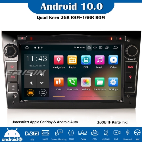 Erisin ES5160PB DAB+ Android 10.0 Autoradio GPS DVD CarPlay SWC Für Opel Corsa C/D Antara Zafira Vectra Vivaro Signum