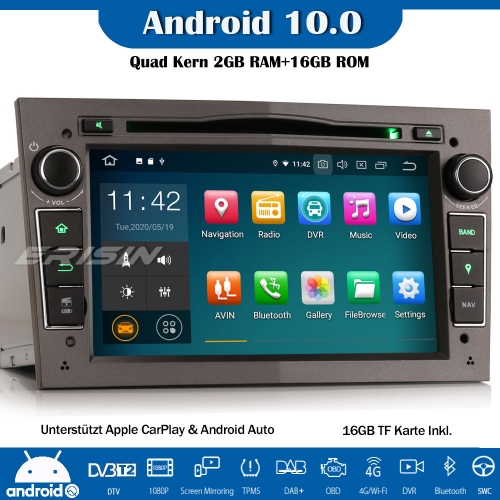 Erisin ES5160PG DAB+ Android 10.0 Autoradio GPS DVD CarPlay SWC Für Opel Corsa C/D Antara Zafira Vectra Vivaro Signum