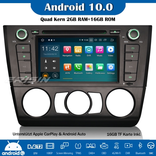 Erisin ES5140B Android 10.0 Autoradio GPS DAB+DVD CarPlay Wifi DTV OBD Navi für BMW 1er 1 Series E81 E88 E82
