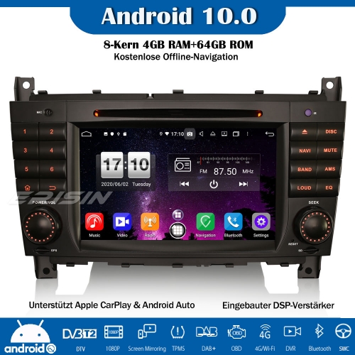 Erisin ES8718C 8-Kern DSP Android 10.0 DAB+ Autoradio CarPlay OBD GPS DVD SWC Für Mercedes Benz C/CLK/CLC Klasse W203 W209