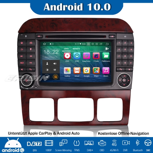 Erisin ES5182S Android 10.0 Autoradio GPS DAB+ SWC Navi CarPlay DVD OBD2 für Mercedes S/CL Klasse W220 W215 S500