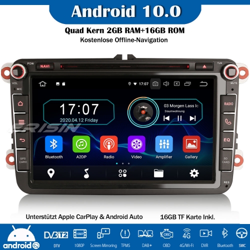 Erisin 8" ES5985V Android 10.0 Autoradio GPS WiFi DAB+DVD OPS CarPlay OBD Navi SWC Für VW Passat Polo Golf T5 Tiguan Caddy EOS Seat Skoda