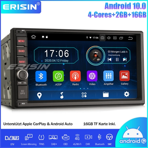 Erisin ES5970U Doppel Din Android 10.0 Autoradio GPS DAB + DVB-T2 CarPlay Wifi 4G OBD Bluetooth