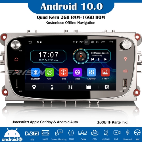 Erisin ES5909FS Android 10.0 Autoradio GPS WiFi DAB+ TPMS DTV CarPlay OBD Navi SWC Für Ford Focus Mondeo Galaxy S/C-Max