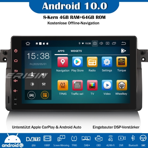 Erisin ES8103B 9" 8-Kern Android 10.0 DAB+DSP Autoradio CarPlay OBD GPS SWC Für BMW 3er E46 318 320 325 M3 Rover 75 MG ZT