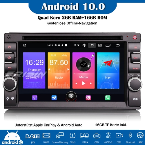 Erisn ES2736U Doppel 2Din Android 10.0 Nissan/Universal Autoradio DAB+ GPS Wifi CarPlay OBD DVD SWC Navi