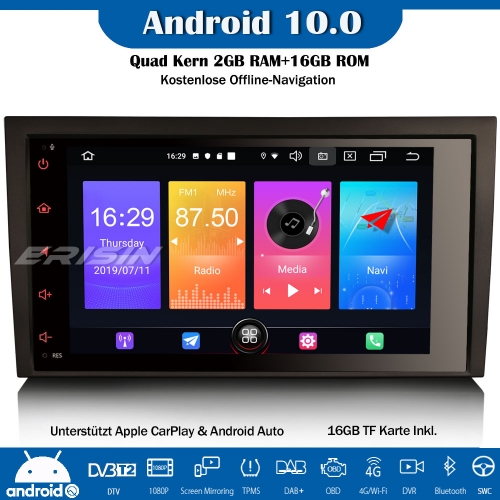 Erisin ES2778A 8" DAB+ Android 10.0 Autoradio GPS WiFi SWC CarPlay Canbus DVB-T2 AUDI A4 S4 RS4 RNS-E Seat Exeo