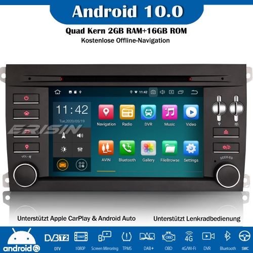 Erisin ES5197C DAB+ Android 10.0 Autoradio DVD GPS OBD Wifi Navi SWC BluetoothCarPlay Für Porsche Cayenne