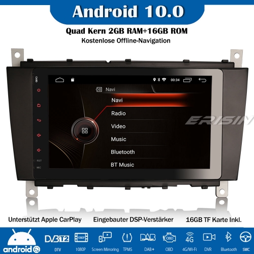 Erisin ES4287C 8" DSP DAB+Android 10.0 Autoradio GPS CarPlay Wifi SWC OBD Bluetooth Für Mercedes Benz C/CLC/CLK Class W209 W203
