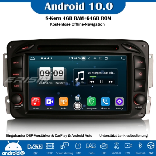 Erisin ES8716C 8-Kern DSP Android 10.0 DAB+ Autoradio CarPlay OBD GPS DVD SWC Für Mercedes Benz C/CLK/G Klasse W203 W209 Viano & Vito